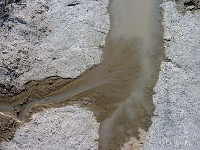 sediment-laden water forms a miniature delta in Badlands National Park